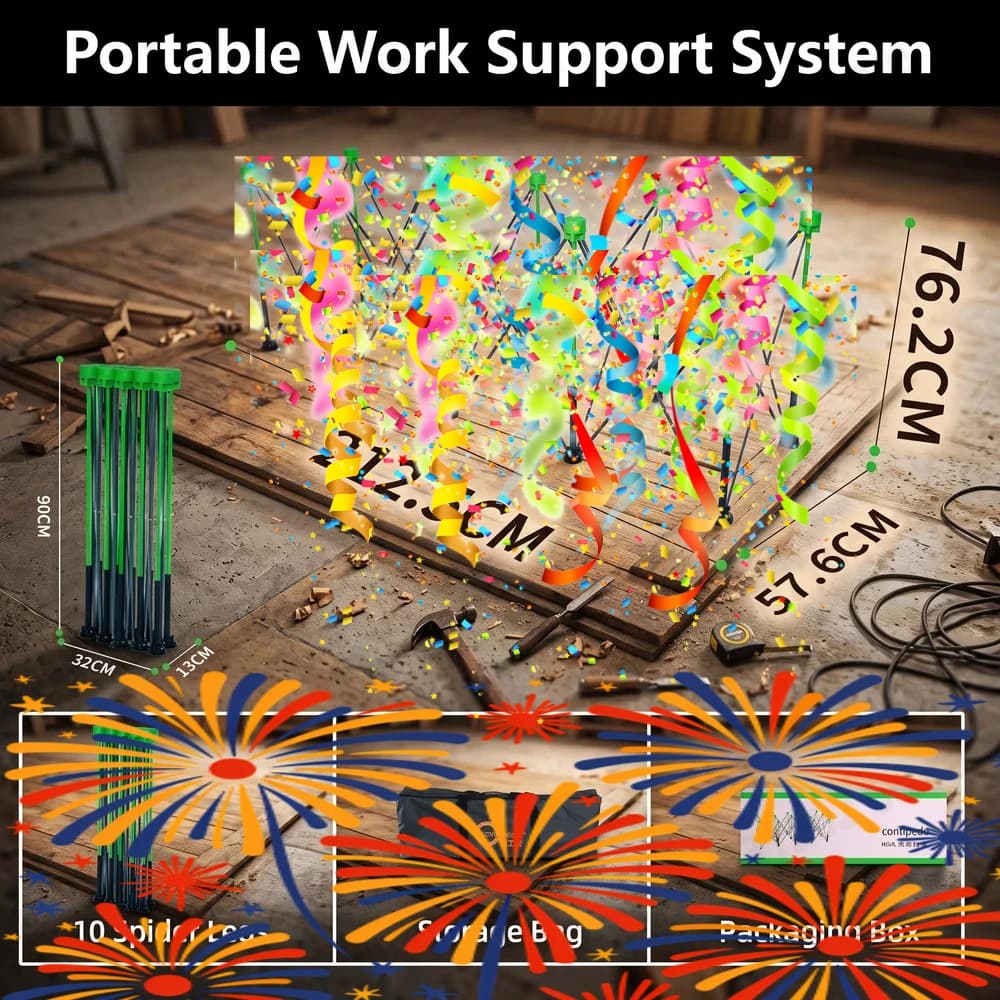 Heavy Duty 10 Leg Spider Workbench Folding Stand Quick Setup No Tools for Large Board Batch Cutting Woodworking Support