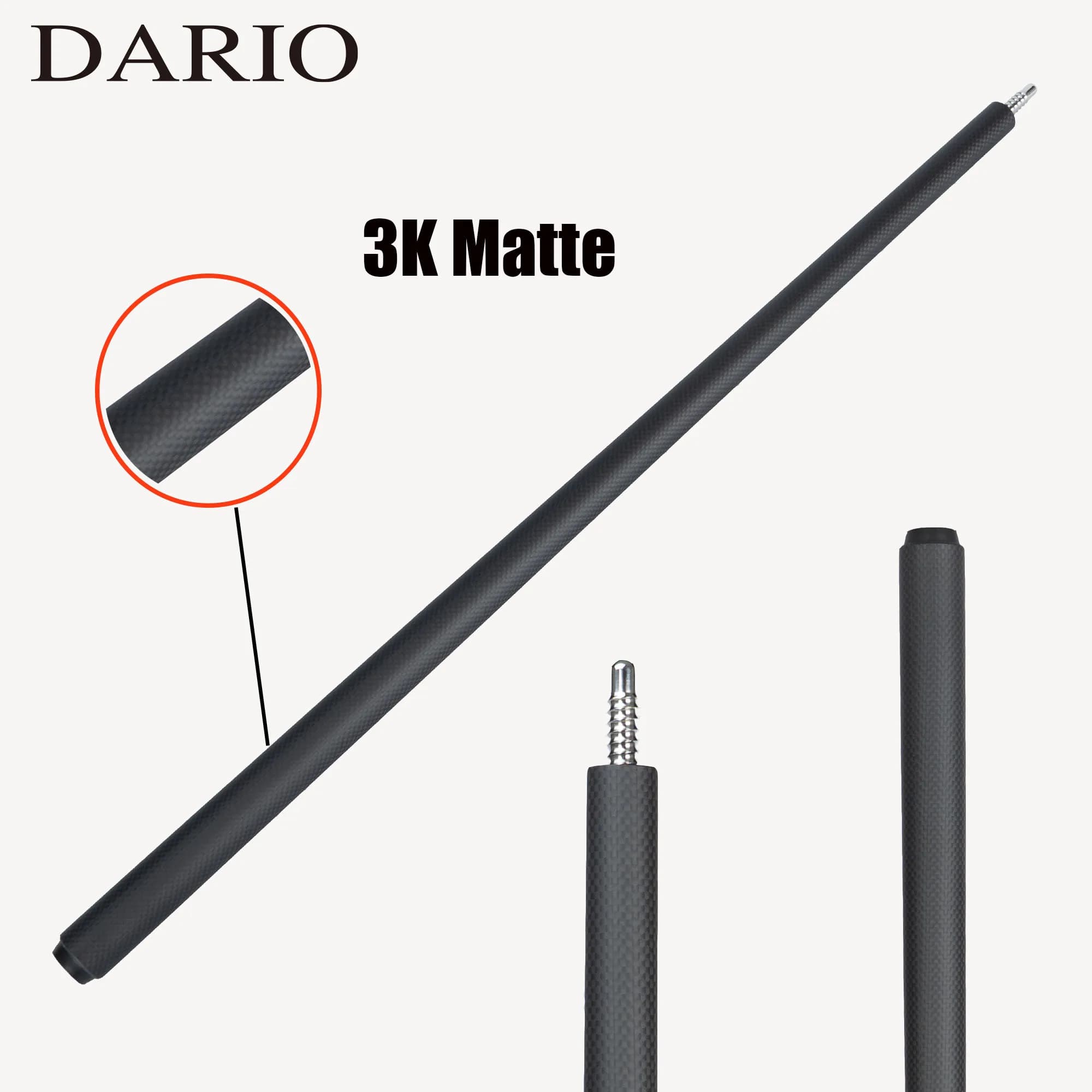 DARIO Professional 740mm Impugnatura per Stecca da Biliardo in Fibra di Carbonio, Superficie Opaca 3K, Terminale Posteriore per Stecca da Gioco