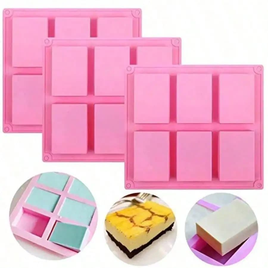 1-2 Pack 6‑Cavity DIY Silicone Molds, Pink Baking Moulds for Handmade Soap, Cakes, Cookies, Chocolate and Ice Cubes, Cake Mold