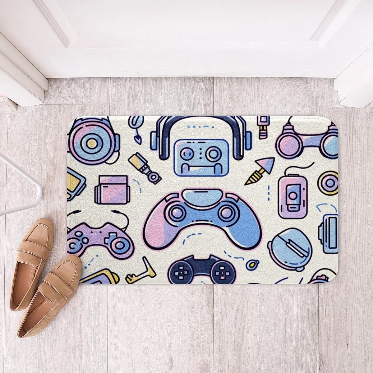 Welcome Doormat Non-Slip Gamer Neon Entrance Floor Mat Washable Bedroom Living Room Gaming Zone Carpet Home Floor Mat