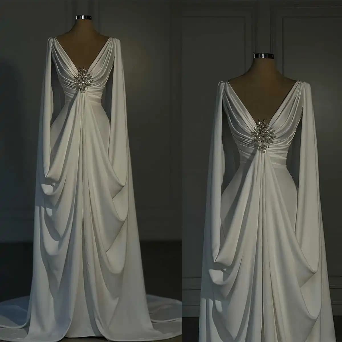 Abiti da sposa moderni semplici con tubino Cristalli Maniche lunghe Abiti da sposa Abiti da sposa di grandi dimensioni Colore personalizzato