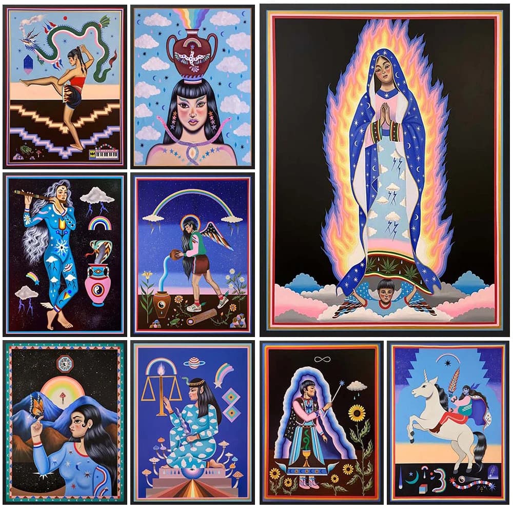 Messico Cultura Cartoon Magical Girl Boy Strega Tarocchi Poster di carte Immagini a parete per soggiorno Wall Art Canvas Painting senza cornice