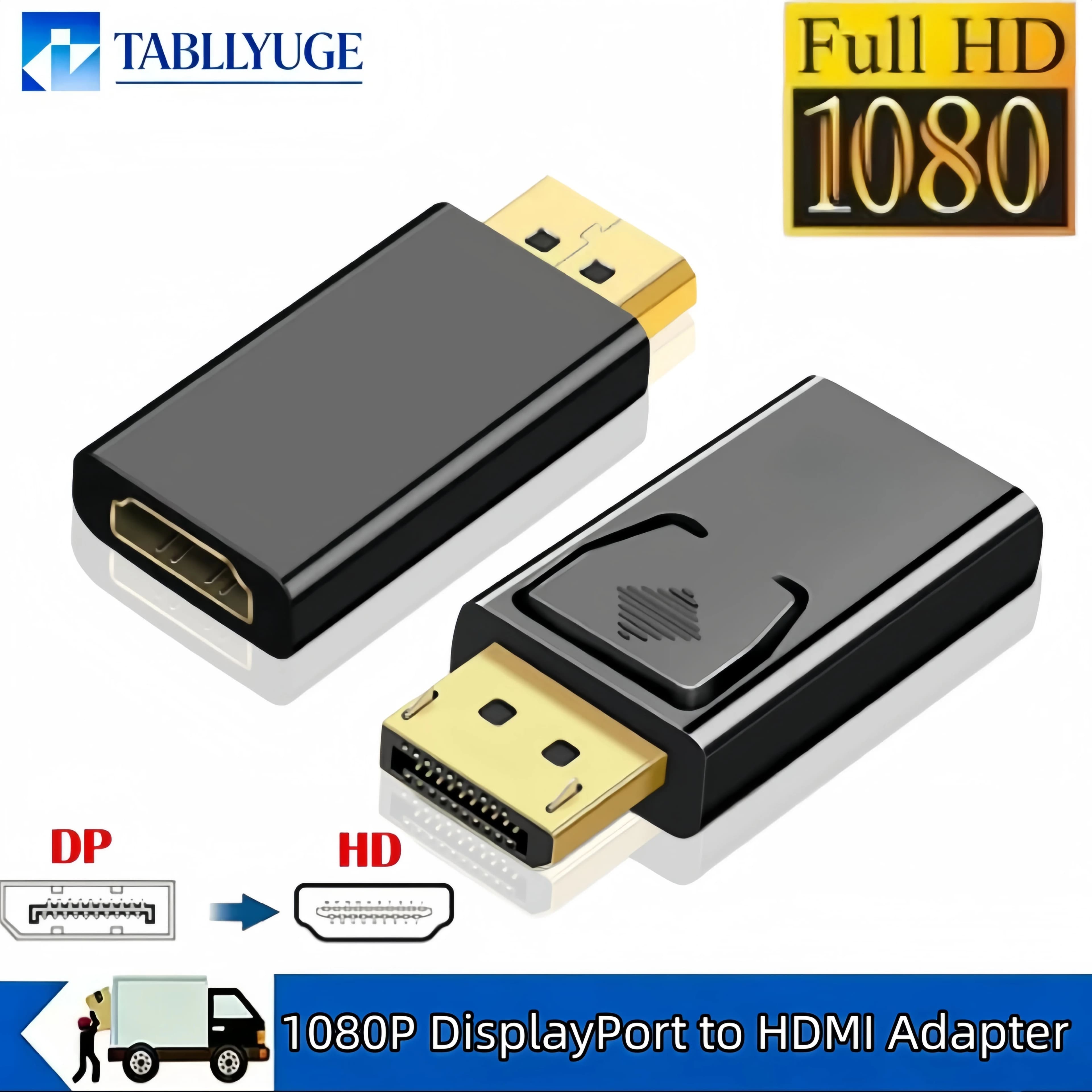 Adattatore DisplayPort a HDMI 1080P, Convertitore da DP Maschio a HDMI Femmina, Uscita Video e Audio per PC, Laptop, TV, Proiettore