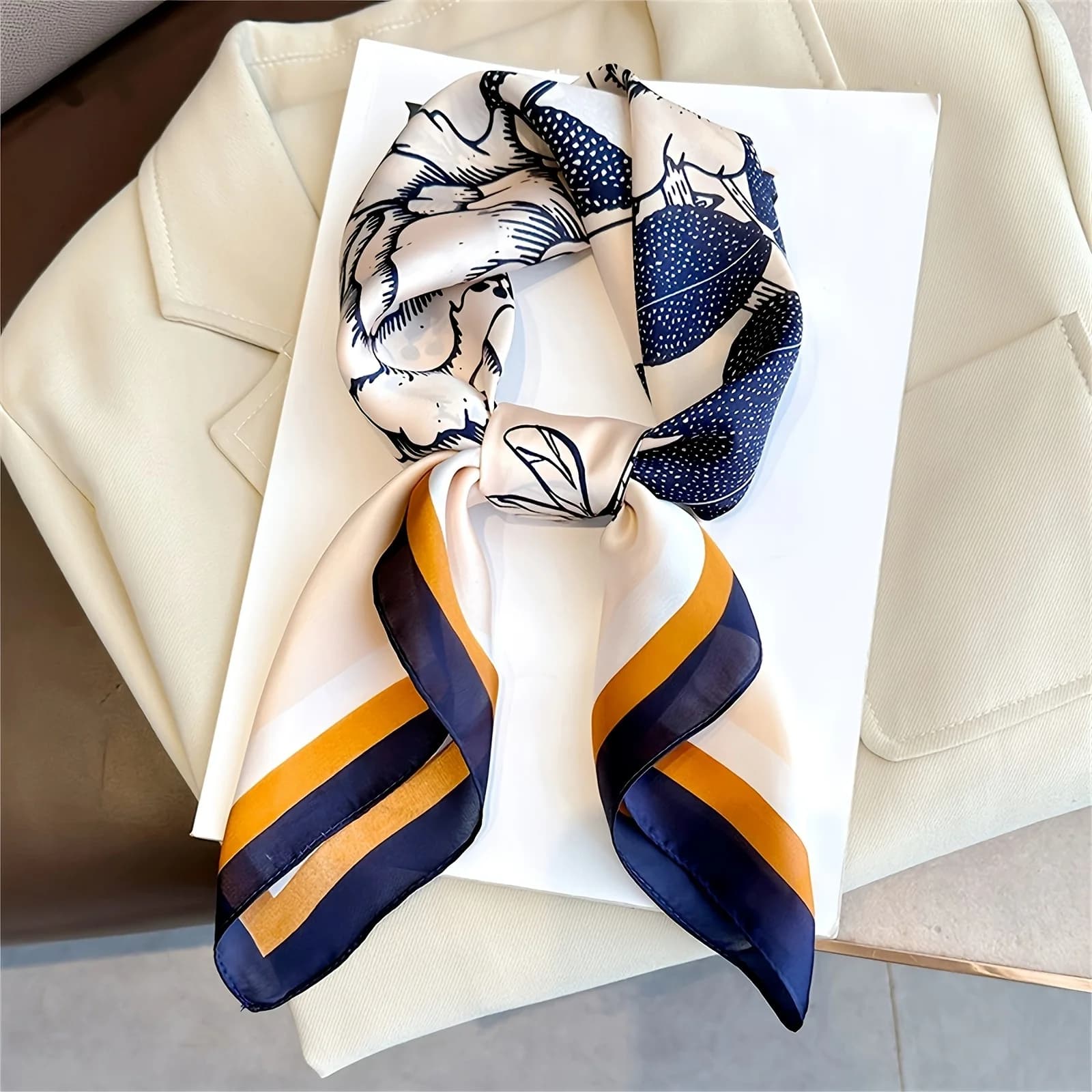 Luxury Brand Flower Designer Women Silk Scarf Bandana Hair Bands 70*70cm Square Scarves Satin Lady Wrap Headband