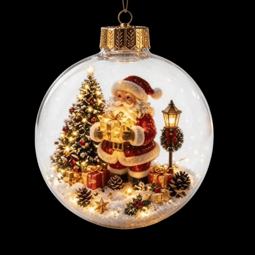 Acrylic Material Christmas Ball Ornament with Light Transparent Design Hanging Christmas Decoration 8CM Size Santa Claus Pendant