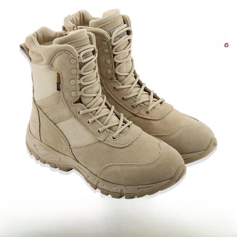 Scarpe da Arrampicata Outdoor in Pelle Nubuck Color Sabbia, Leggere, Comode e Resistenti all'Usura, Stivali Alti da Escursionismo per Uomo