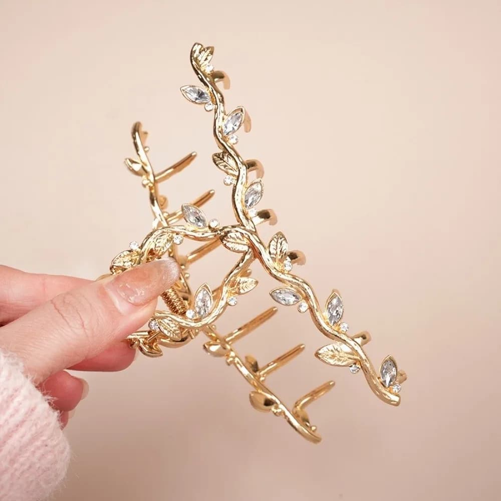 Fancy Sparkly Rhinestone Hair Claw Clip Large Size Leaf Shape Hair Styling Clamp Clip Non-Slip Alloy Hair Clip Hair Accessories