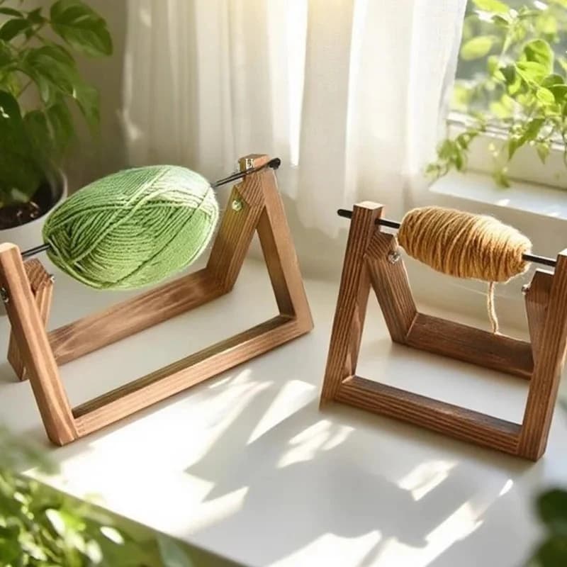 Household Yarn Holder, Rotating Thread Axis, Ball Winding Machine, Hand Woven Base, Solid Wood Yarn Ball Holder