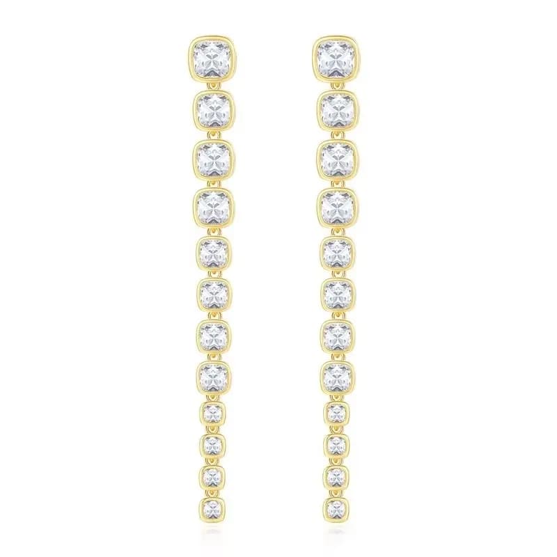FXLRY Orecchini lunghi con nappa geometrica squisita con zirconi cubici per gioielli da sposa per la festa nuziale