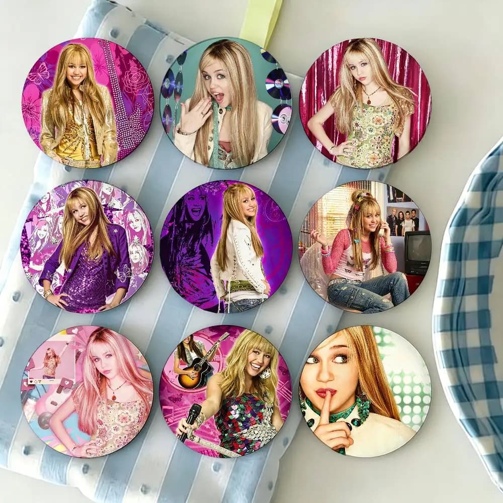 H-Hannah M-Montana Brooches Cartoon Badge Pins Backpack Hat Accessories Friend Gift