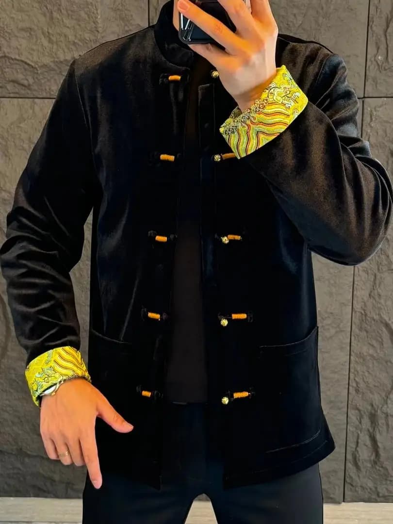 Nuova Collezione Giacca Stile Tang Cinese Comoda per Uomo, Versatile e alla Moda, Manica Lunga per Autunno e Inverno