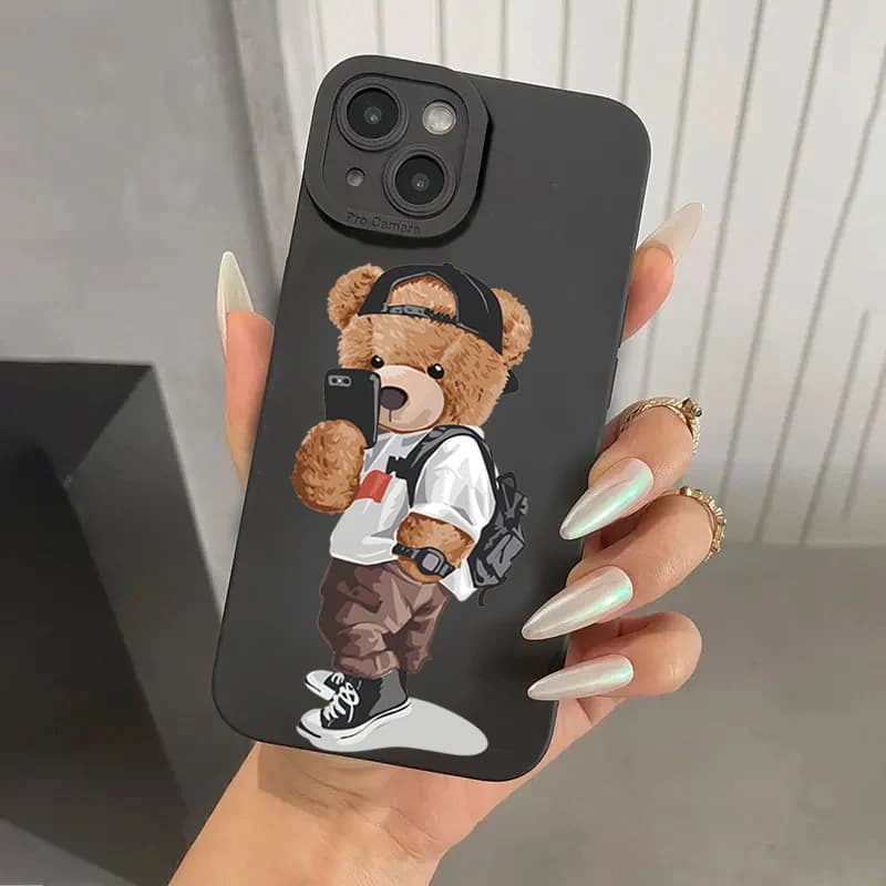 Bear Graphic Phone Case For iPhone 17 16 15 14 13 12 11 Pro Max XS X XR 7 8 Plus 16E Shockproof Soft Silicone Bumper Back Cover