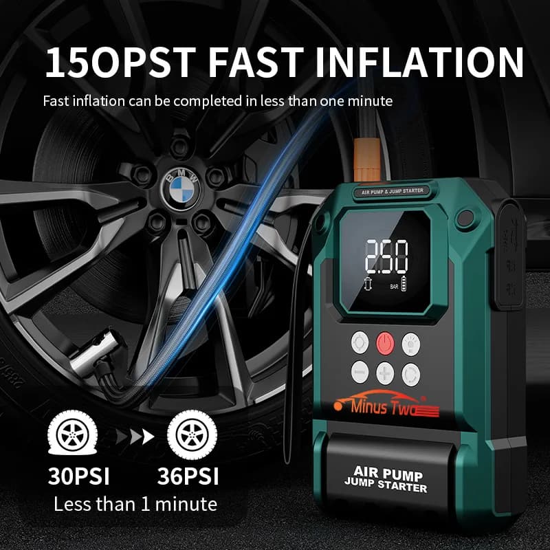 Stazione di Alimentazione Portatile 2000A, Avviatore d'Emergenza per Auto e Pompa d'Aria 180PSI, Power Bank Dual USB, Kit di Emergenza per SUV e Camion