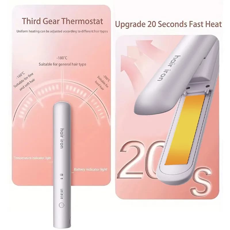 【NUOVISSIMO】 Piastra per capelli e bigodino wireless mini ferro da stiro portatile 2 in 1 con 3 impostazioni di temperatura di calore