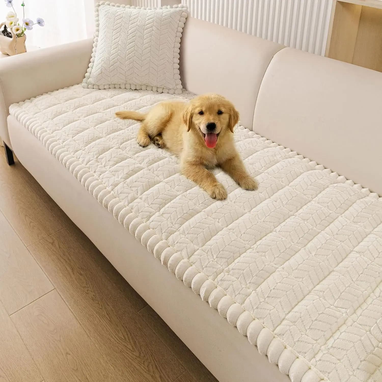 Copridivano Antiscivolo per Animali Domestici, Protezione Lavabile per Mobili, per Cani, 3 Misure, Beige