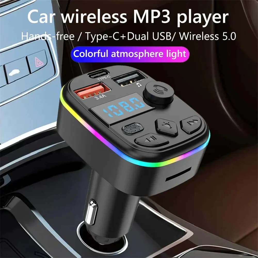 Car phone charger, FM transmitter for car, TF card holder, USB disk, MP3 player with free hands, radio, Bluetooth compatible adapter
