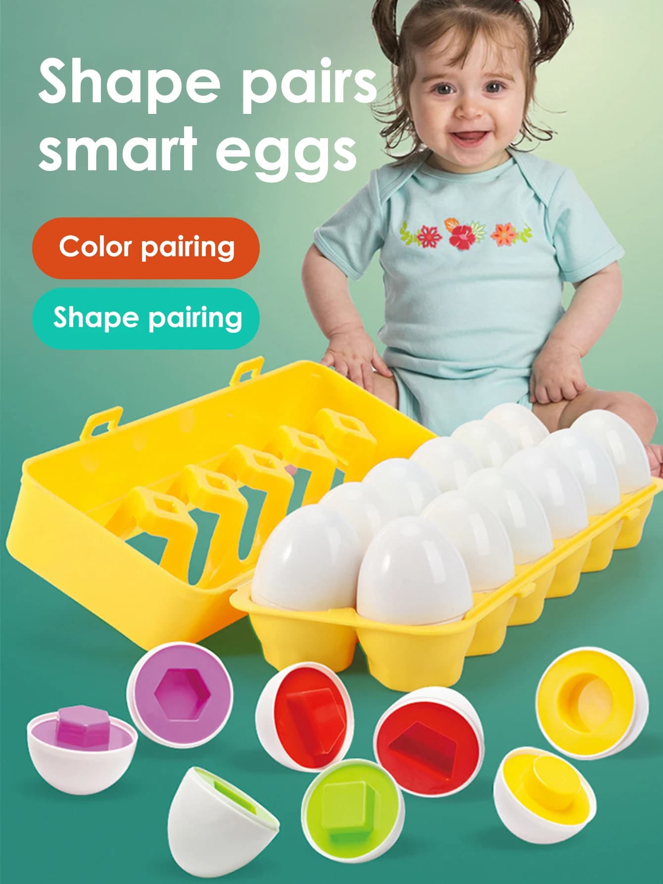 6 Pieces of Smart Eggs For Children Educational Toys Children's Mountains Match Color Shapes Recognize Baby's Intelligent Learning