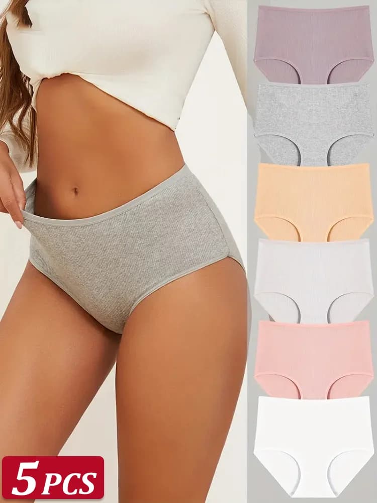 FINETOO 5 Pz/set Biancheria Intima di Cotone delle Donne Panty Mutandine Sexy Mutande Femminili di Colore Solido Panty Intimo Donne Lingerie S-XXL