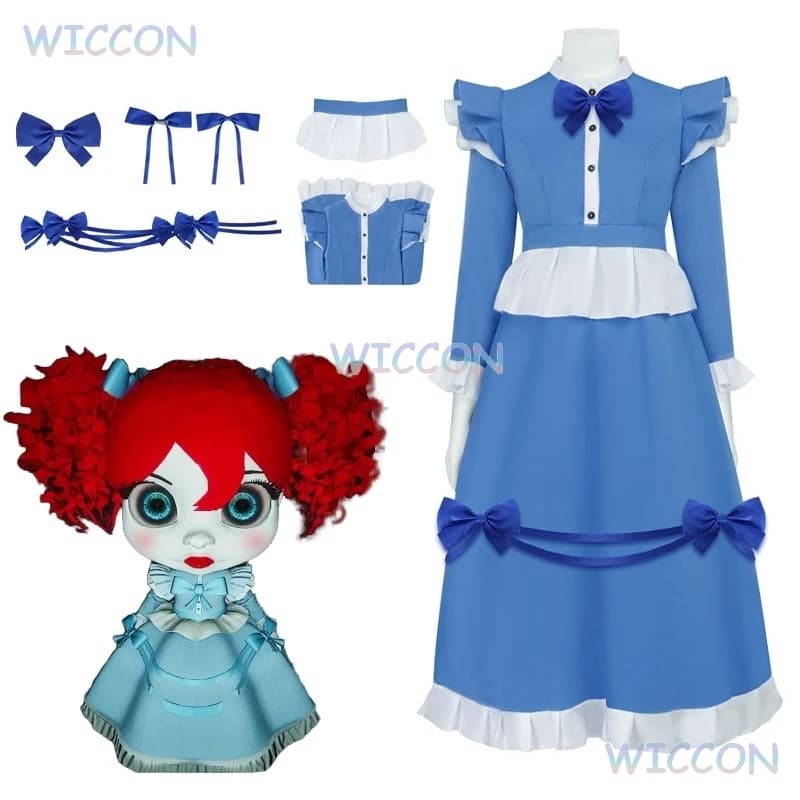 Il Poppy Costume Cosplay Abito Capelli rossi Gioco Poppy Cos Playtime Ragazza Donna Ragazza Abito da cameriera blu Lolita Abito da festa di Halloween