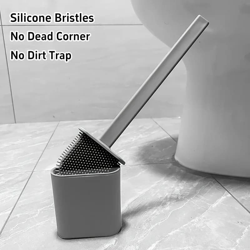 Toilet Brush Water Leak Proof With Base Silicone Wc Flat Head Flexible Soft Bristles Brush With Quick Drying Holder Set