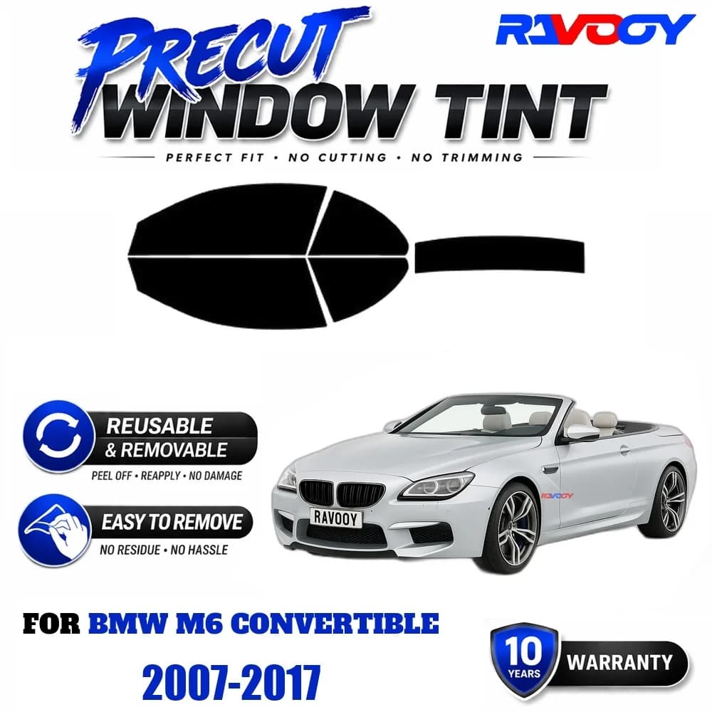 RAVOOY Precut Window Tint, Reusable Removable EPU Film, Custom Fit for Bmw M6 Convertible 2007-2017, UV Heat Protection