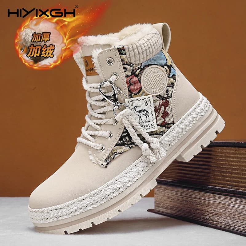 Stivali da neve Scarpe casual da uomo Pelliccia Pelle calda Caviglia invernale Cowboy Combattimento Moto Chelsea Escursionismo all'aperto Designer di lusso