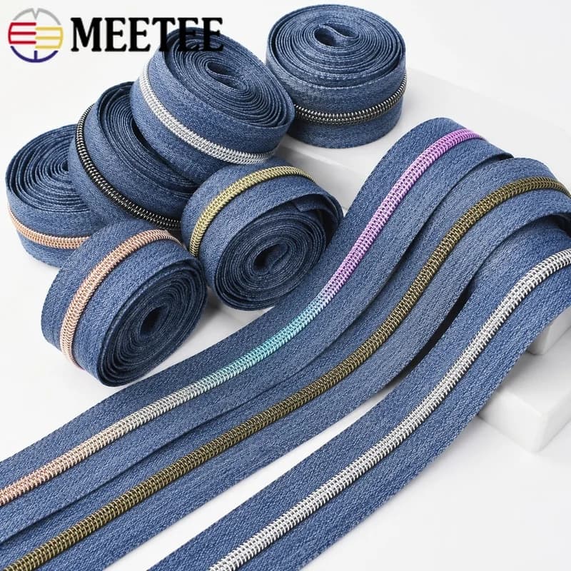 5-20M 5# Denim Blue Nylon Zipper Tape by The Meter Garment Sewing Plastic Coil Zips Repair Kit DIY Backpack Accessories Clothes