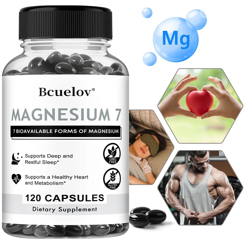 Magnesium supplement 7, natural magnesium capsules for heart support, sleep and metabolism with vitamin B6, vegan, non-GMO