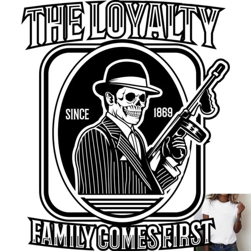 Vintage Gangster Skull With Gun Thermal Transfer White Ink Heat Transfer, Suitable For T - Shirts/Canvas Bags, Stylish Street