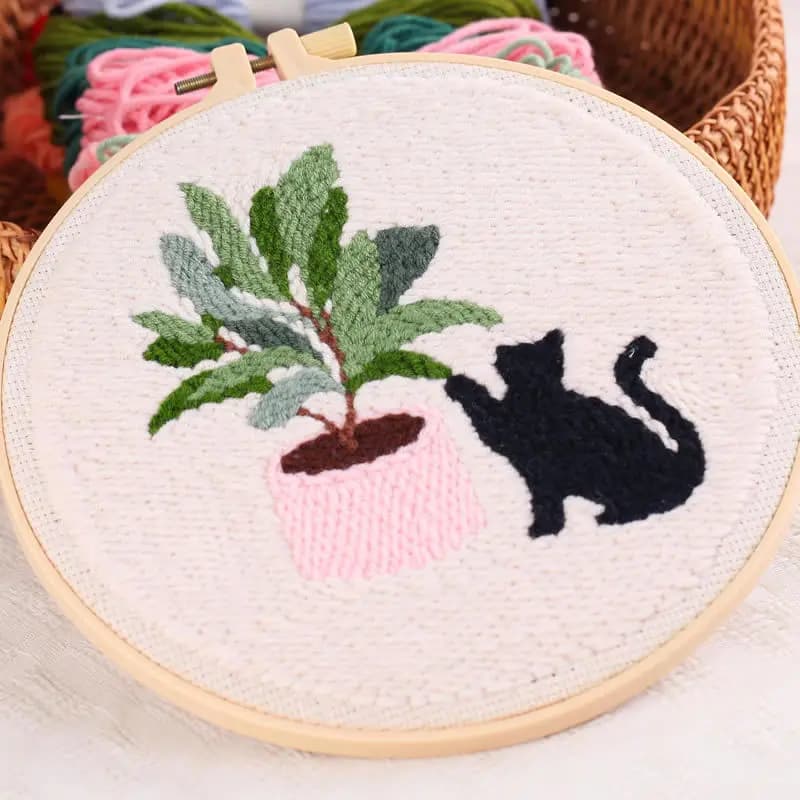 Lovely Kitten Punch Needle Embroidery Kit with Yarn for Beginners DIY Needlework Wool Work Decorative Paintings Home Decor
