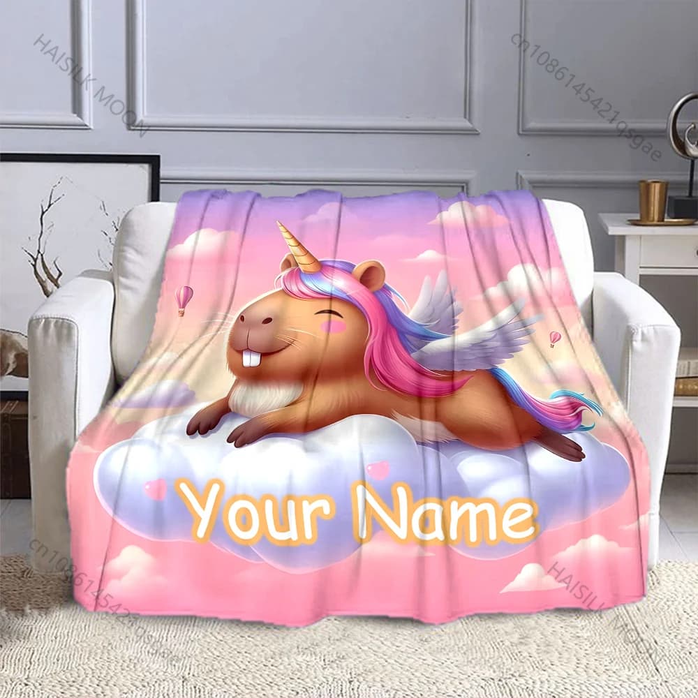 Coperta con nome personalizzato Stampa capibara Coperta calda e confortevole per divano letto Viaggi Campeggio Picnic RV Pausa pranzo Coperte