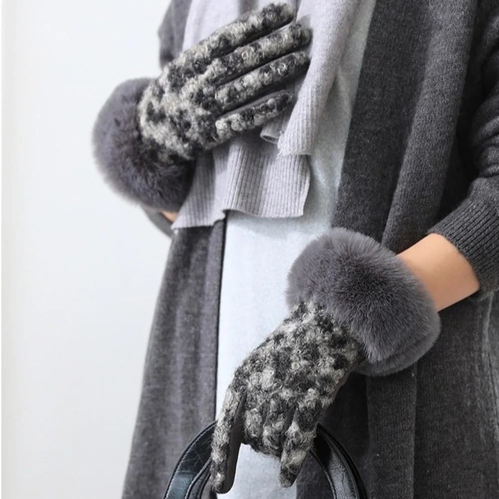 Guanti da donna con stampa leopardata in velluto tutto abbinato Guanti da donna spessi antivento Guanti da ciclismo caldi con dita intere Autunno