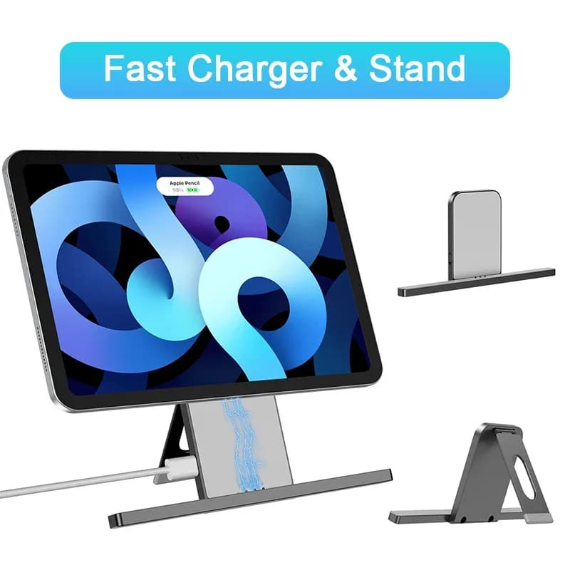Caricatore Rapido 2-in-1 e Supporto Magnetico Wireless per iPad Pro/iPad Air, Ricarica Veloce in Lega di Alluminio con Cavo USB-C