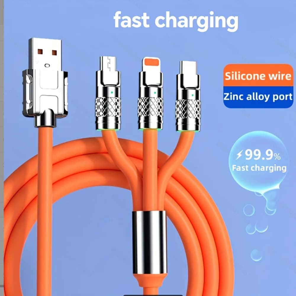 Quick charging cable 3 In 1 Silicone bold charging cable Usb Micro type C 120W for iPhone 14 13 12 11 pro max Samsung Xiaomi