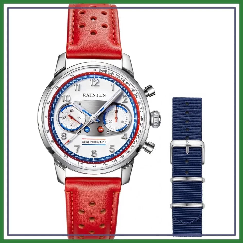 Orologio Cronografo Meccanico da Uomo, Cassa da 40mm, Movimento Seagull ST19, Vetro Zaffiro, Cinturini in Vera Pelle e Nylon