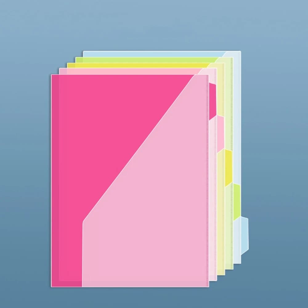 5 pezzi di cartelle portadocumenti con tasche e linguette, cartelle con 3 fori, etichette colorate, resistenti all'usura