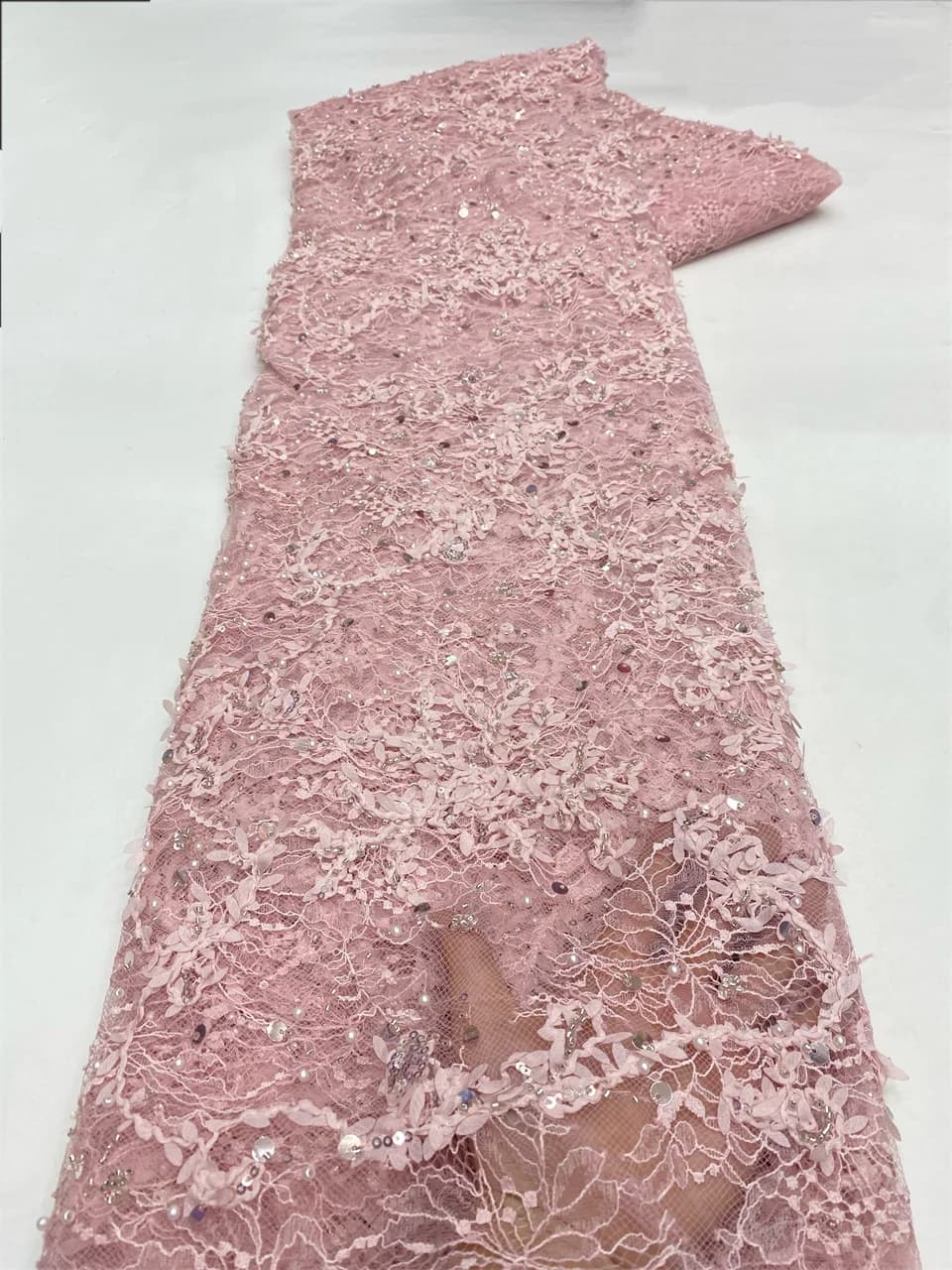 African Lace Fabric 2026 French 3D Flower Sequins Embroidery Beads Tulle 1 Yards High Quality for Party Dress VXZ6489