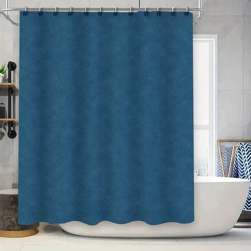 Tenda da bagno di lusso in tessuto scamosciato blu scuro, decorazione da bagno impermeabile premium, ganci resistenti inclusi (180x243 cm)