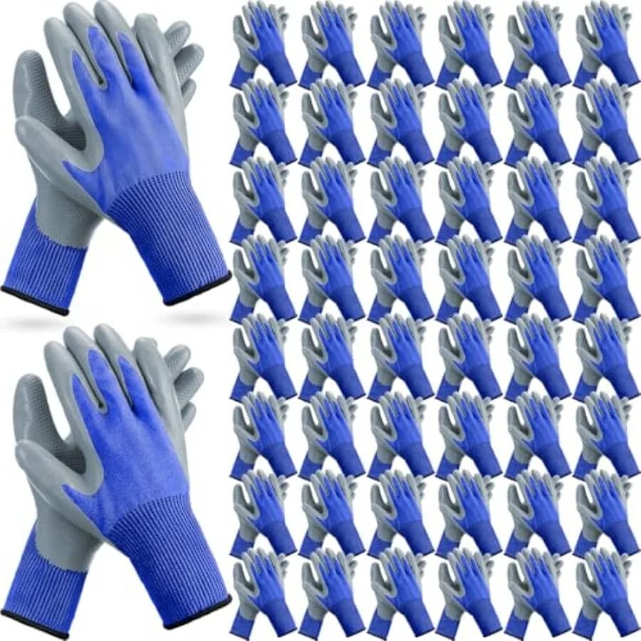 50 Paia di Guanti da Giardinaggio in Confezione Convenienza per Uomo e Donna, Traspiranti, Rivestiti in Gomma, con Presa Antiscivolo per Lavori all'Aperto