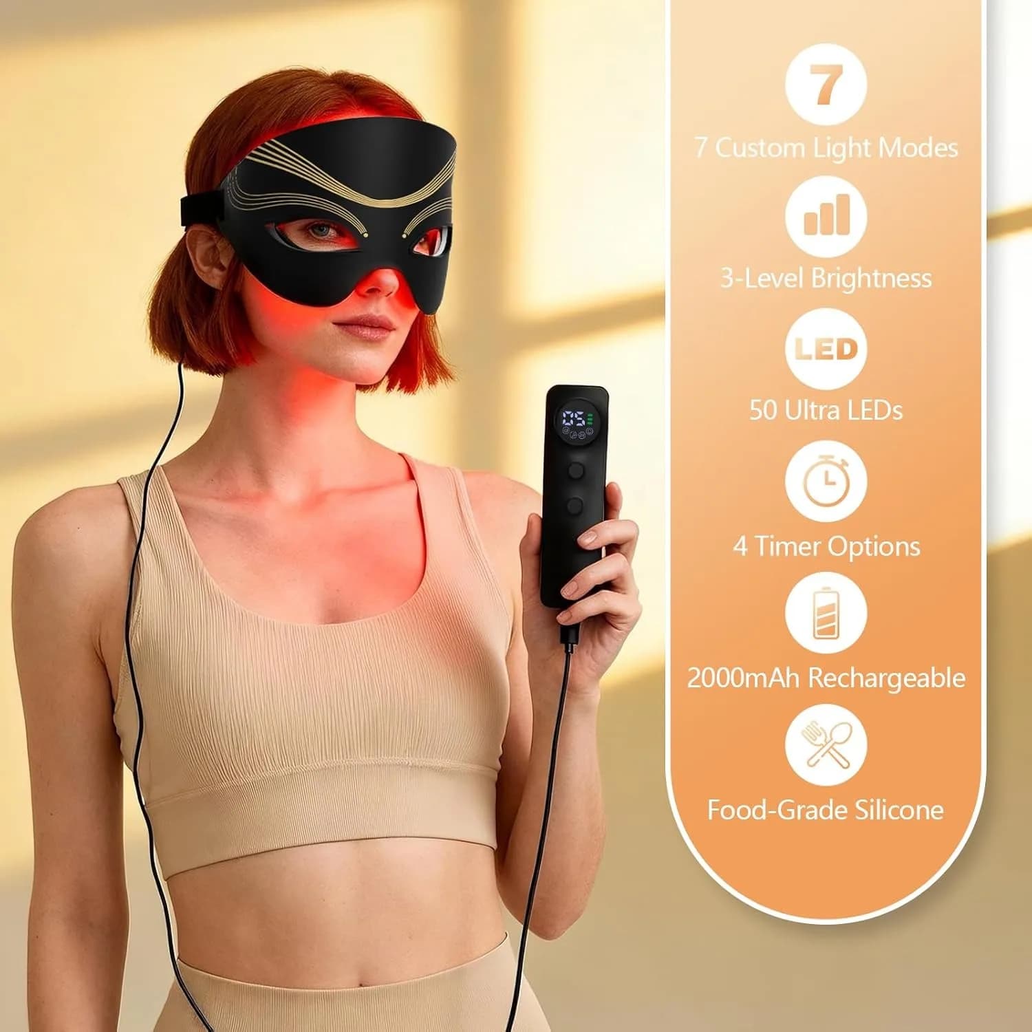 LED Eye Mask Silicone Face Red Light Infrared Therapy 440-630nm 7 Colors 50LEDs 7 Modes 3 Levels Facial Eye Mask Skin Care