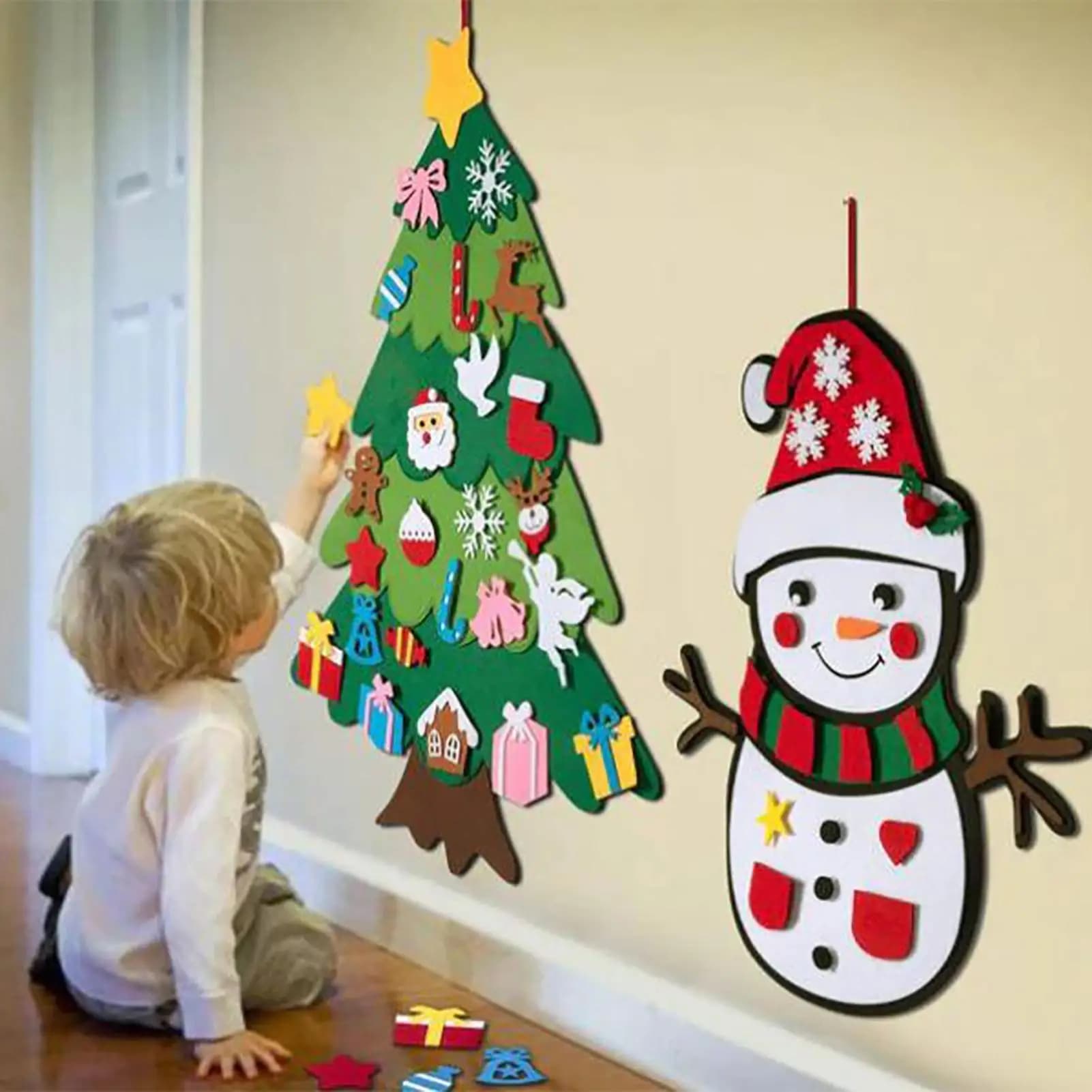 Albero di Natale in feltro fai-da-te con luce a LED da 3 metri per bambini piccoli con 21 ornamenti staccabili per la decorazione domestica