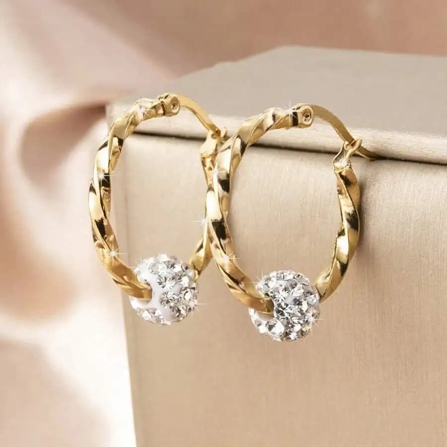 Stainless Steel Zirconia Twisted Hoop Earrings For Women Summer Beach Party