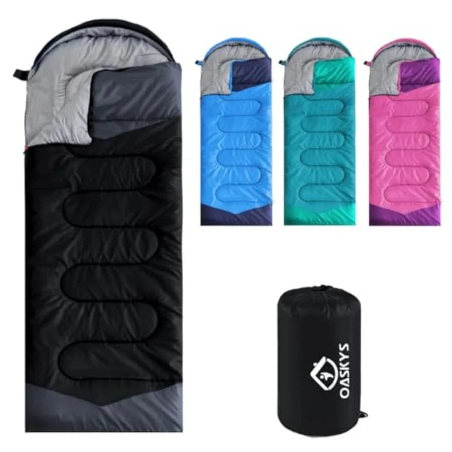Sacco a Pelo da Campeggio per 3 Stagioni, Leggero e Impermeabile in Nylon Verde Oliva, Caldo per Climi Freddi, Traspirante per l'Estate
