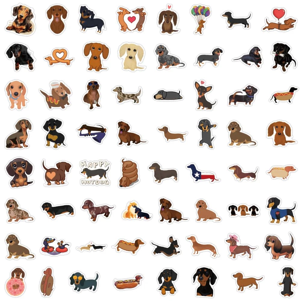 10/30/60PCS Cute Dachshund Cartoon Doodle Stickers Kawaii Dogs Cartoon Decal Luggage Phone Scrapbook Waterproof Sticker Kid Toy