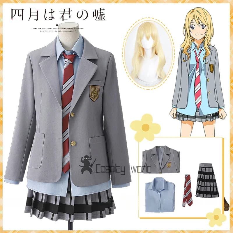Anime La tua bugia in aprile Miyazono Kaori Costume Cosplay Parrucca Shigatsu wa Kimi no Uso JK Vestito Uniforme scolastica Gonna Donna Ragazza Festa