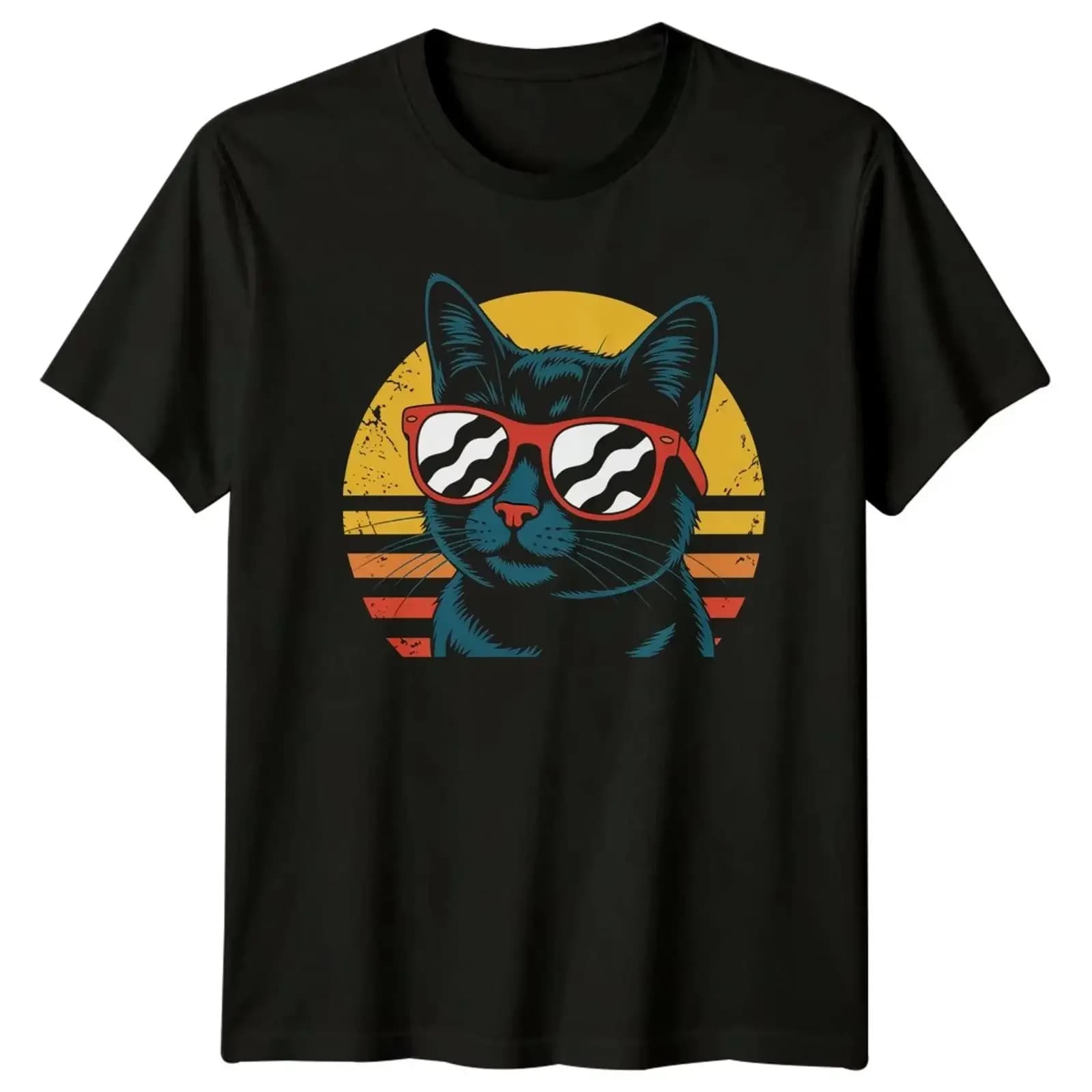 Cool Cat Sunglasses T Shirt Retro Lovers Birthday For Him And Her vintage Washed Versatile Casual Unisex Stylish homme