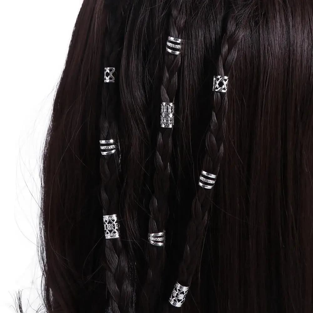 90PCS Dread Locks Hollow Out Hair Ring Metal Cuff Clips Gold and Silver Dreadlocks Beads Charm Dirty Braids Hair Braid Tubes