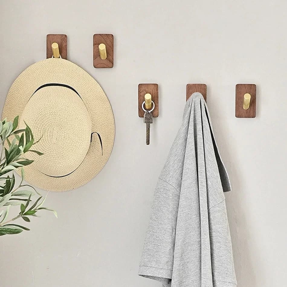Wall Hook for Bathroom Black Adhesive Wood Gold Creative Aluminum Wallet Bathroom Towel Clothes Key Door Clothes Hooks for Bath robe