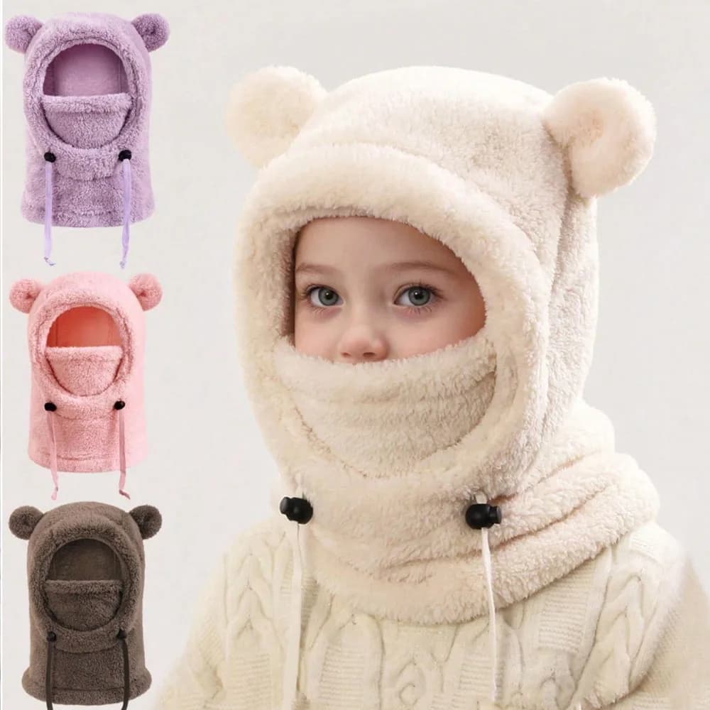 2-8 anni Neonati e ragazze in autunno e inverno Cappelli caldi Orecchie carine per prevenire il freddo Cappello Sciarpa Integrata Maschera agli ioni per il viso Cappello maschera