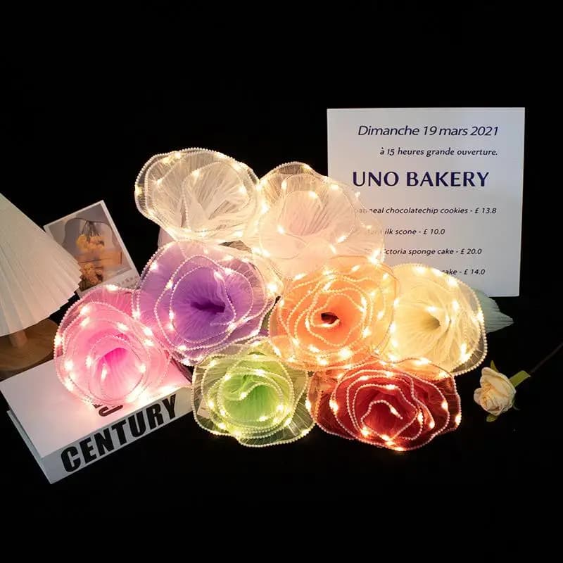 Carta da Regalo LED con Luci, Pizzo Perlato, Rete Ondulata, Decorazione per Bouquet, Confezioni per Fioristi, Matrimoni, Compleanni, Regali